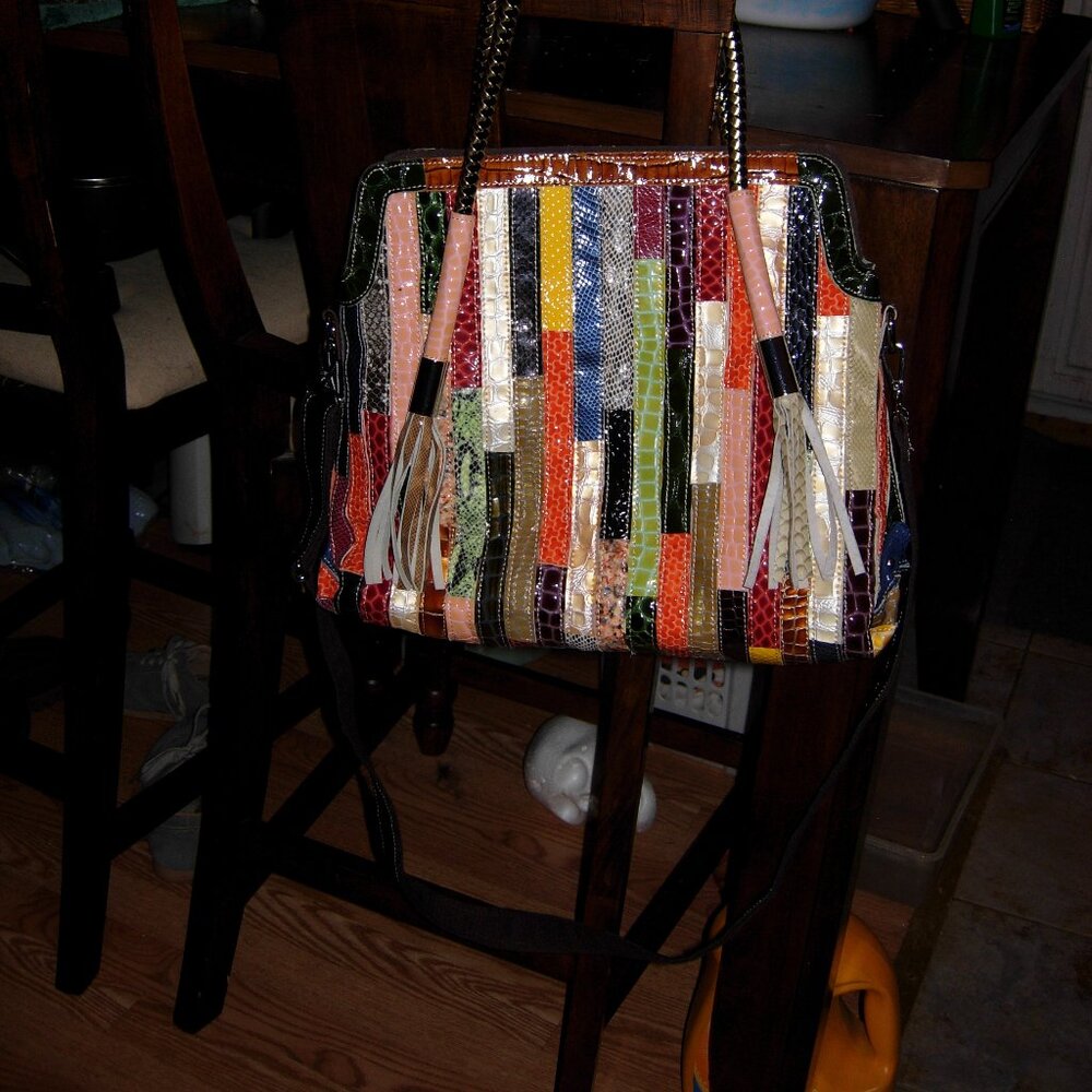 Multicolor Patchwork Patent Leather Snakeskin Pri… - image 8